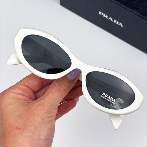 Prada PR26ZS 17K08Z Sunglasses Talc White Dark Grey Oval Women - Picture 2 of 14